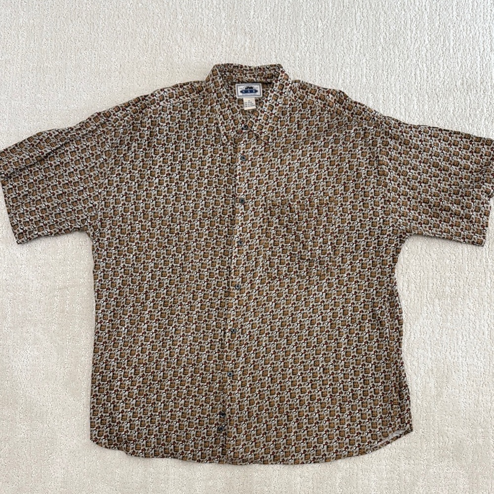 NAK‎ Men’s Short Sleeve 100% Rayon XL Button Down Lightweight Print Dress Shirt